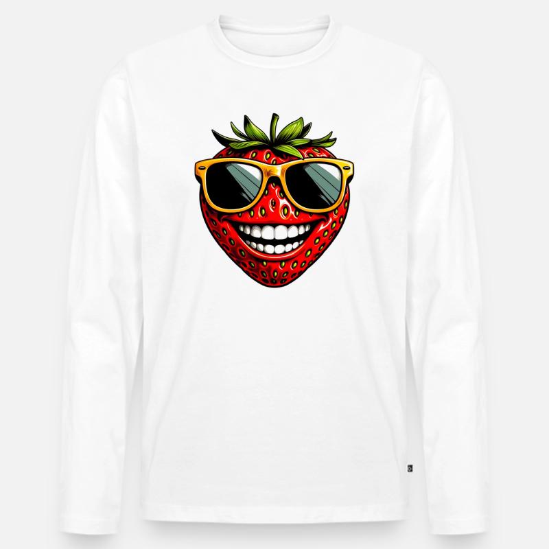 Erdbeeren Erdbeeren - Männer Premium Bio Langarmshirt - Weiß