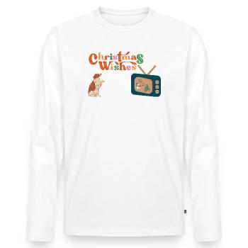 Hund vor dem Fernseher - Männer Premium Bio Langarmshirt - Weiß - Vorne - Nico (187cm)