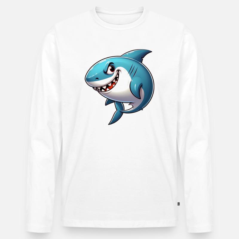 Hai - Männer Premium Bio Langarmshirt - Weiß