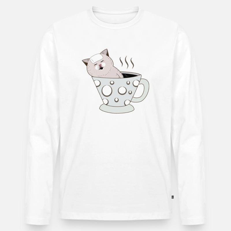 Kätzchen, das sich in einer dampfenden Polkadot-Teetasse entspannt - Männer Premium Bio Langarmshirt - Weiß