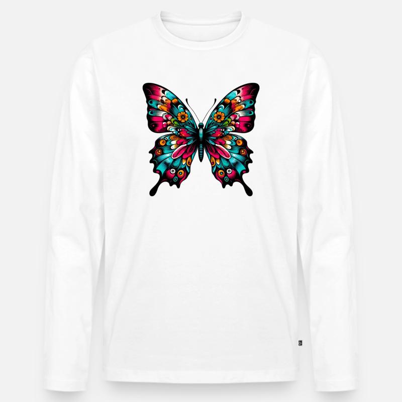Schmetterling - Männer Premium Bio Langarmshirt - Weiß
