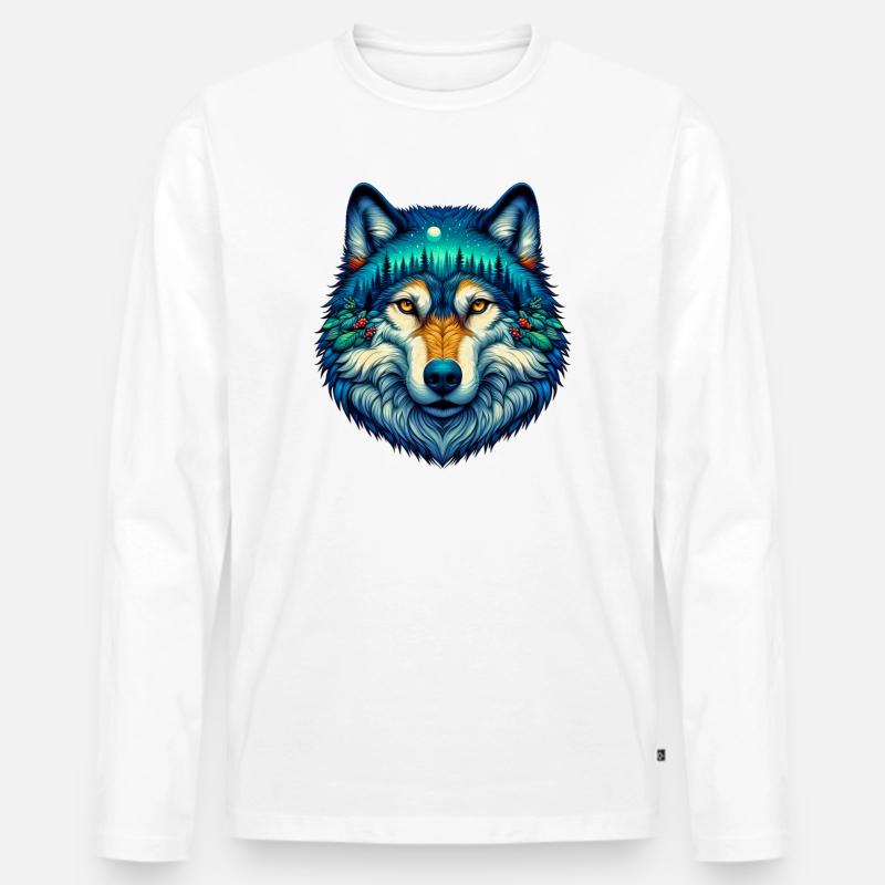 Wolf - Männer Premium Bio Langarmshirt - Weiß