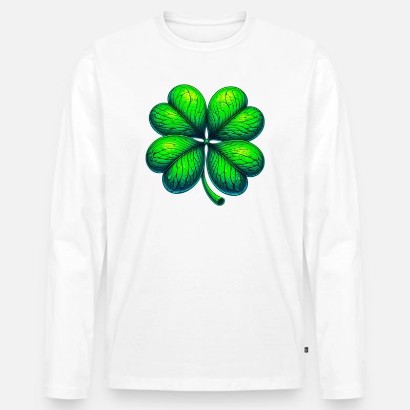 Vierblättriges Kleeblatt - Männer Premium Bio Langarmshirt - Weiß