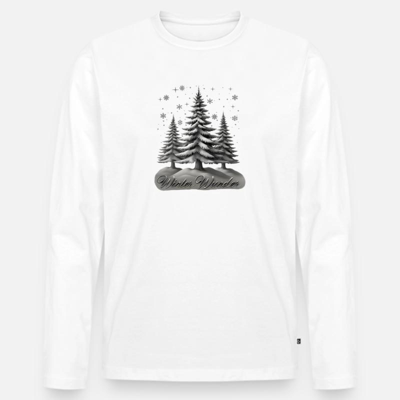 Winter Wunder – Tannen im Schnee - Männer Premium Bio Langarmshirt - Weiß