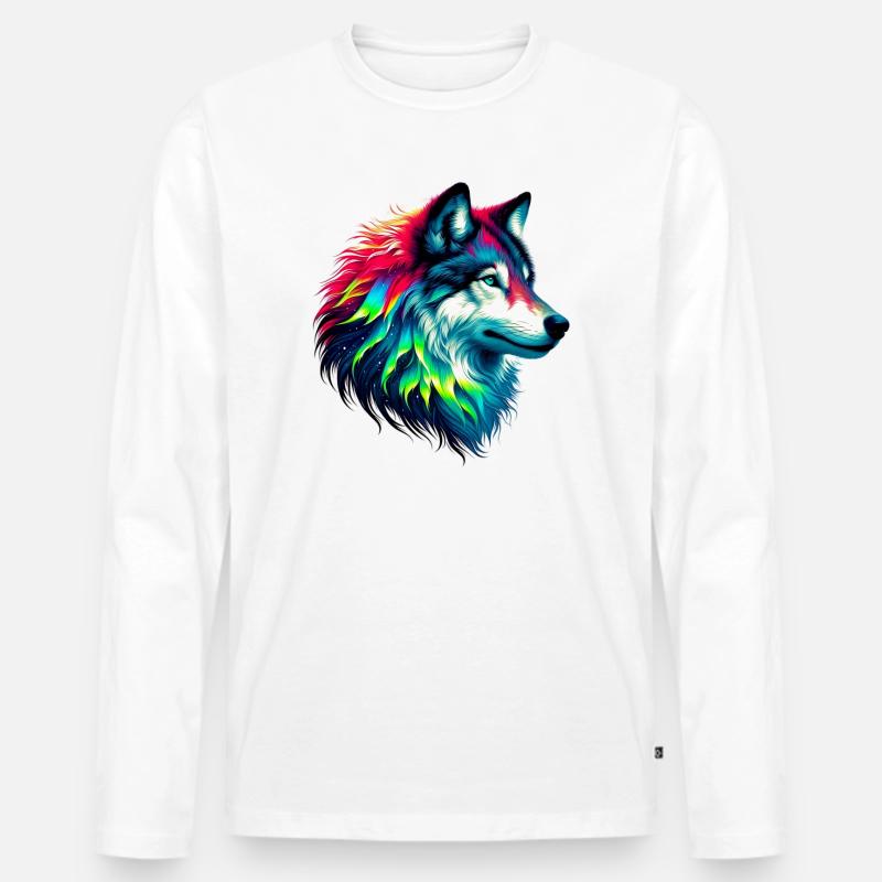 Wolf - Männer Premium Bio Langarmshirt - Weiß