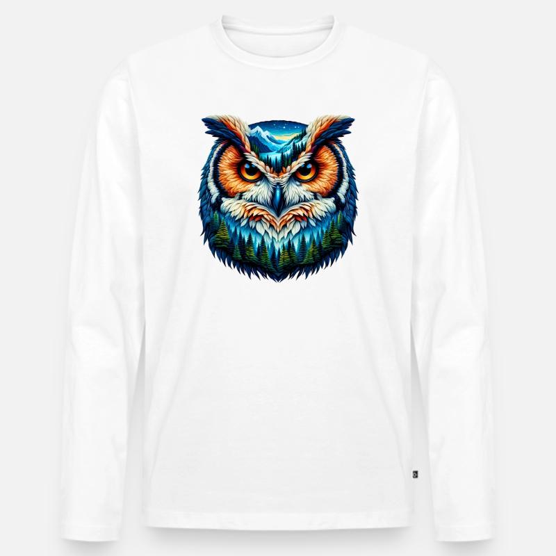 Eule - Männer Premium Bio Langarmshirt - Weiß