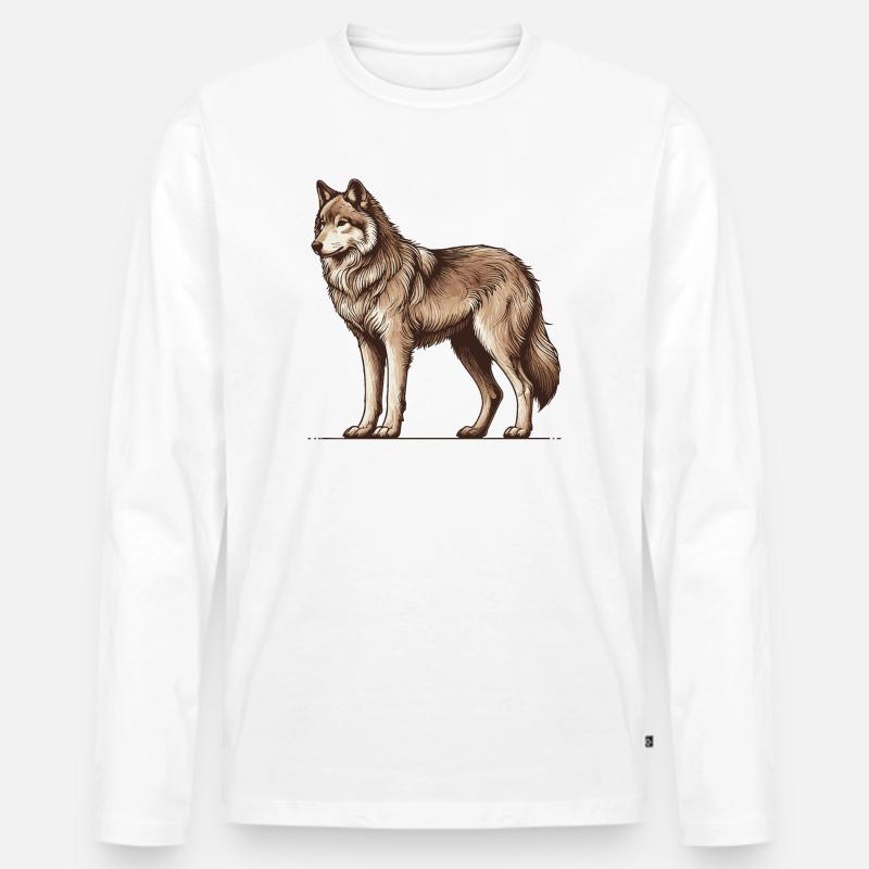 Wolf - Männer Premium Bio Langarmshirt - Weiß