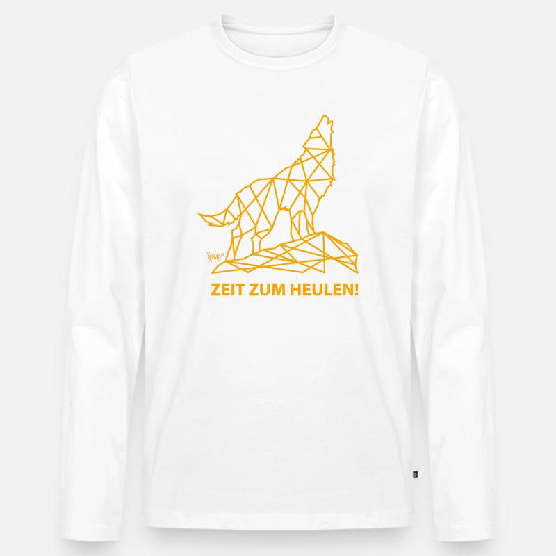 Bronko55 No.77 – Wolf „Zeit zum Heulen“ - Männer Premium Bio Langarmshirt - Weiß