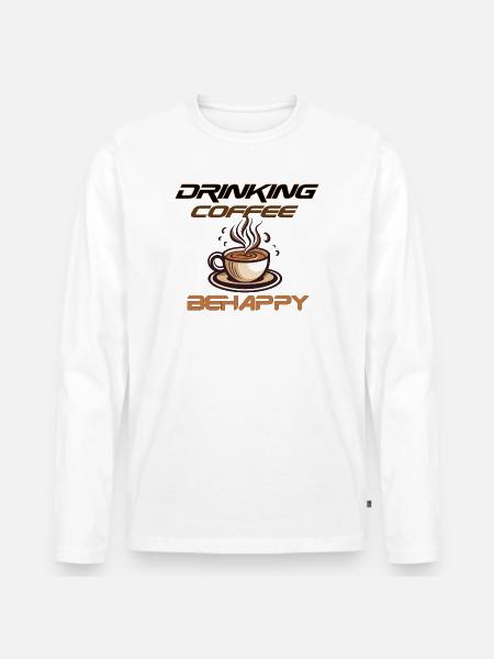 coffee.Glücklich sein mit Kaffee - Männer Premium Bio Langarmshirt - Weiß