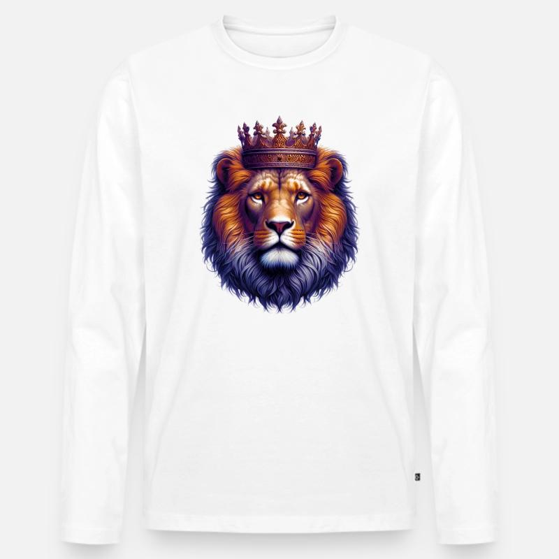 Löwe - Männer Premium Bio Langarmshirt - Weiß