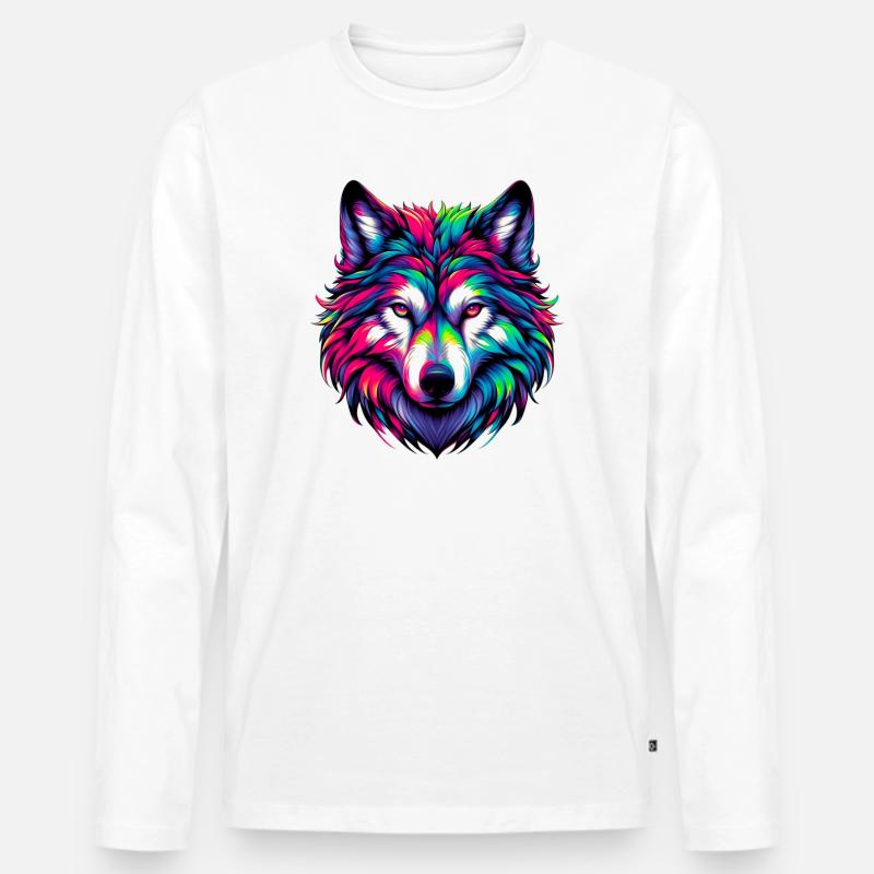 Wolf - Männer Premium Bio Langarmshirt - Weiß