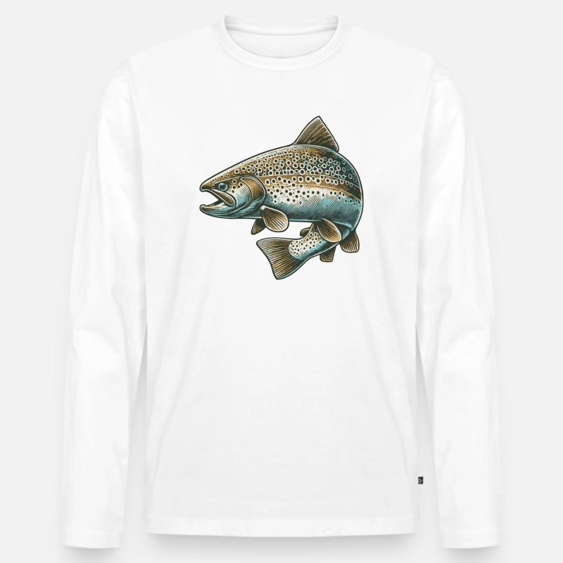 Lachs - Männer Premium Bio Langarmshirt - Weiß