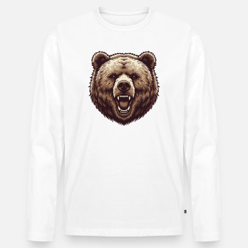Grizzly - Männer Premium Bio Langarmshirt - Weiß