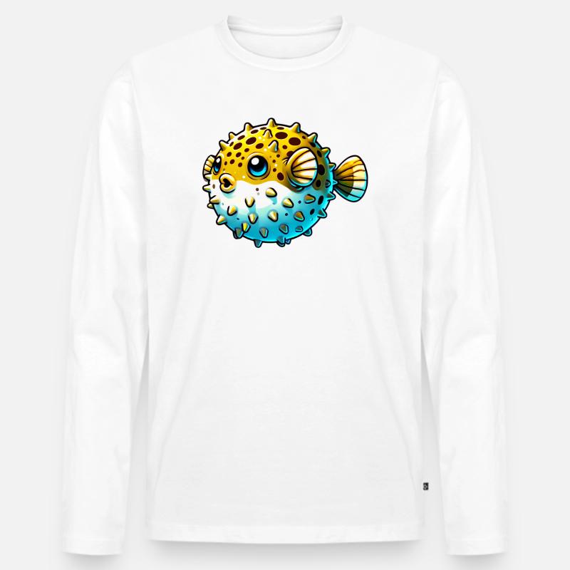 Kugelfisch - Männer Premium Bio Langarmshirt - Weiß