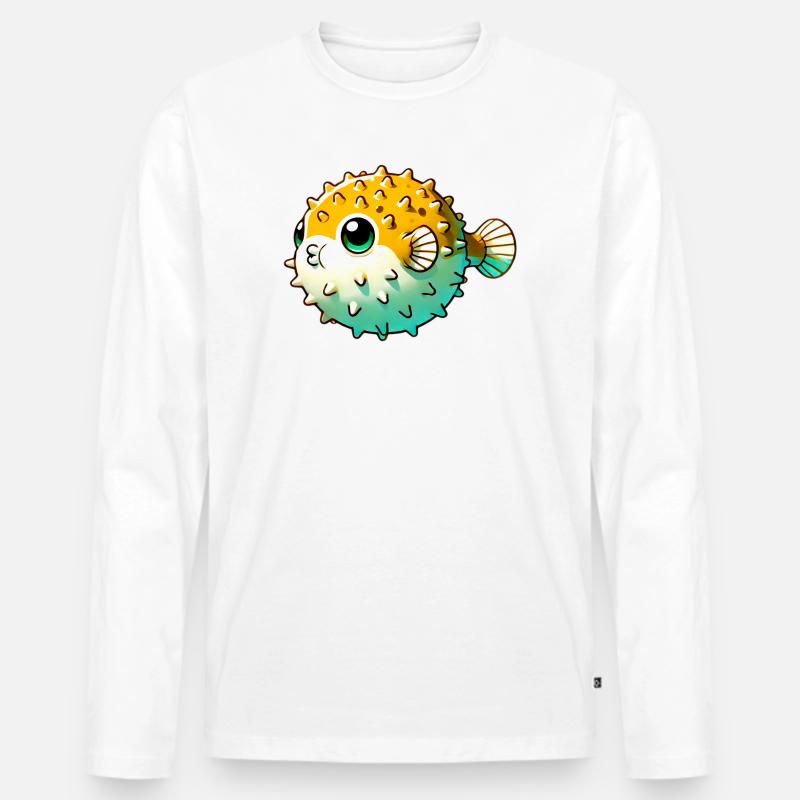 Kugelfisch - Männer Premium Bio Langarmshirt - Weiß