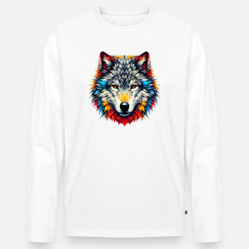 Wolf - Männer Premium Bio Langarmshirt - Weiß