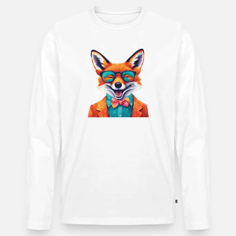 Lebendiger Fuchs in stilvoller Kleidung - Männer Premium Bio Langarmshirt - Weiß