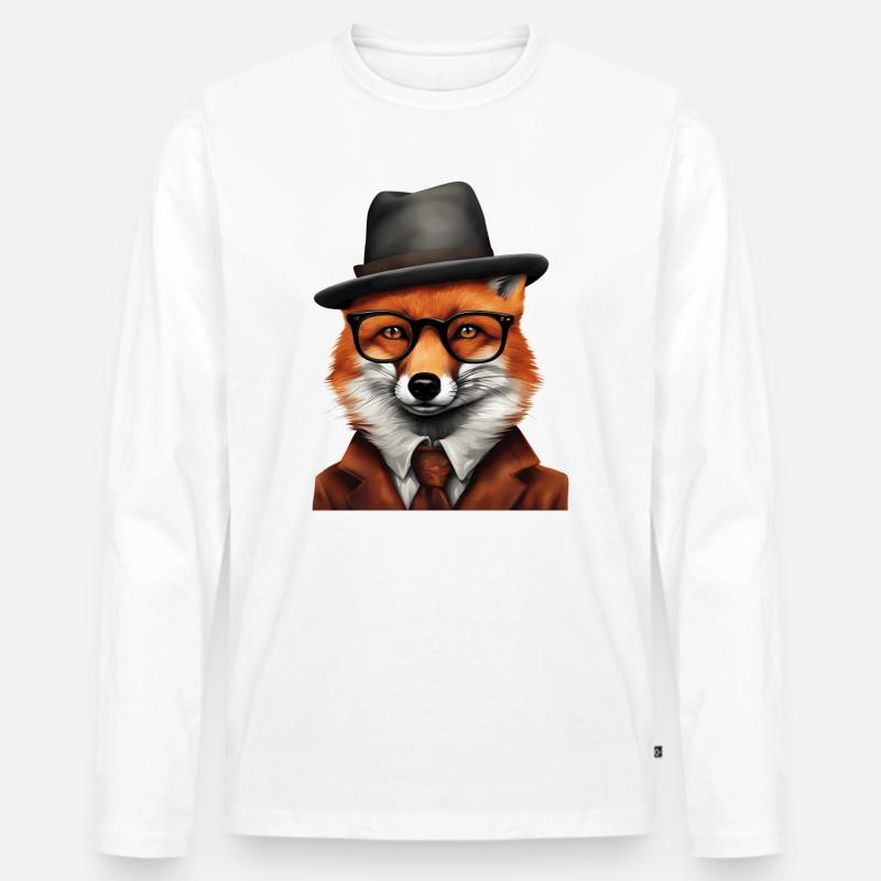 Sherlock Fox in klassischer Kleidung - Männer Premium Bio Langarmshirt - Weiß