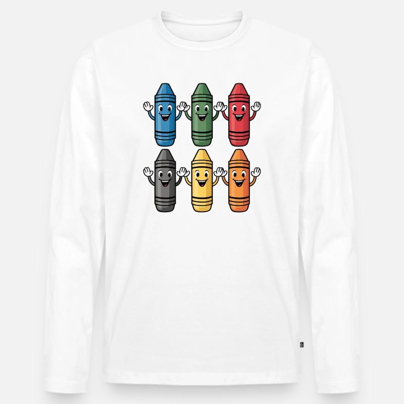 Bunter lächelnder Buntstift-Charakter - Männer Premium Bio Langarmshirt - Weiß