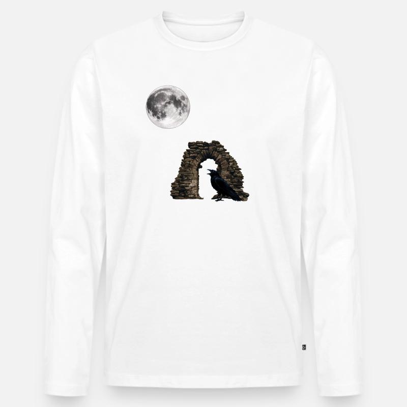 zerfallener Bogen mit Kolkrabe, Monde, ruinen - Männer Premium Bio Langarmshirt - Weiß
