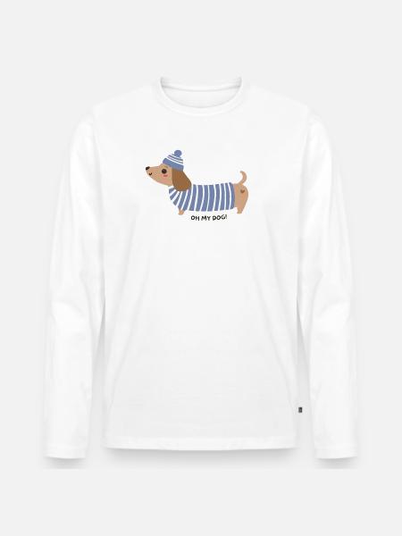 Oh mon chien ! - Rayures bleues - T-shirt manches longues Premium bio Homme - blanc