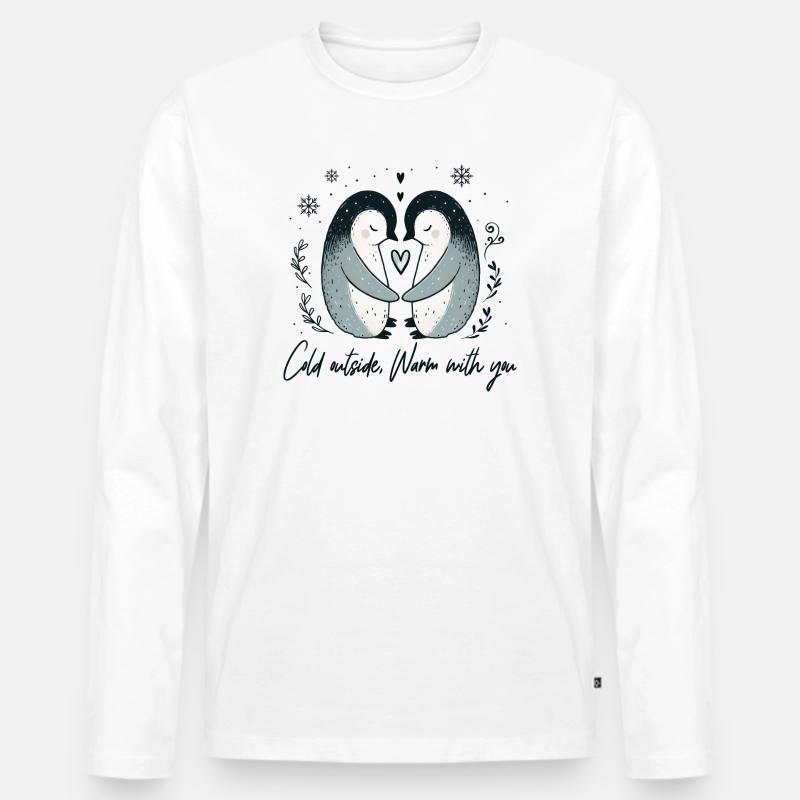Zwei Pinguine in winterlicher Umarmung - Männer Premium Bio Langarmshirt - Weiß