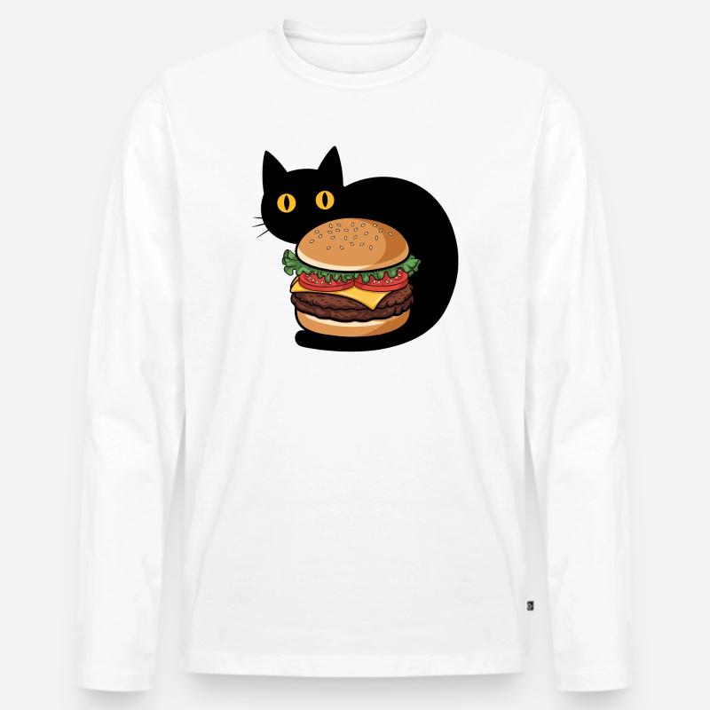 Burger Katze - Männer Premium Bio Langarmshirt - Weiß