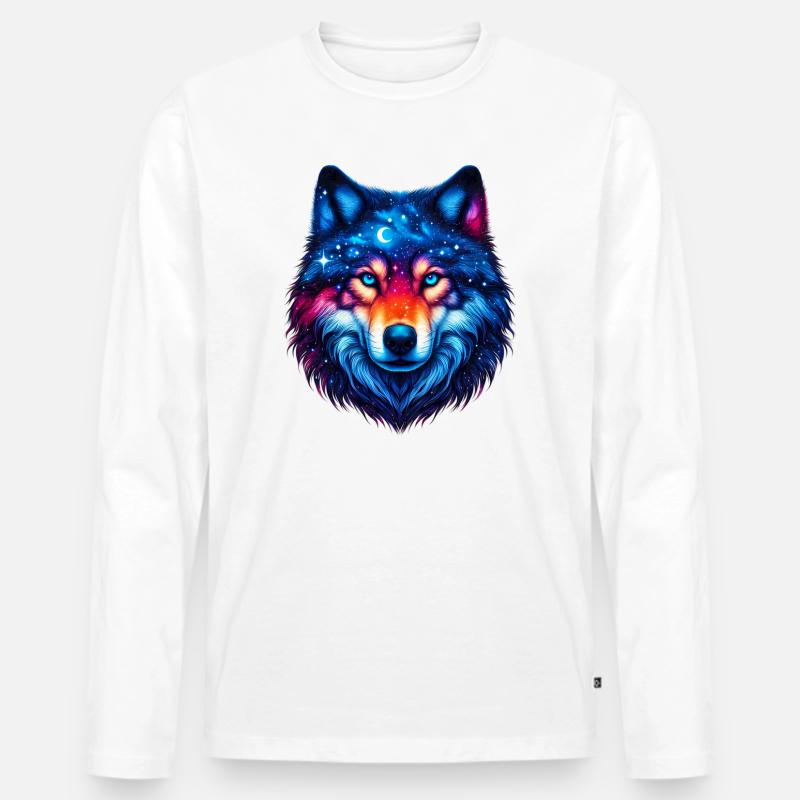 Wolf - Männer Premium Bio Langarmshirt - Weiß