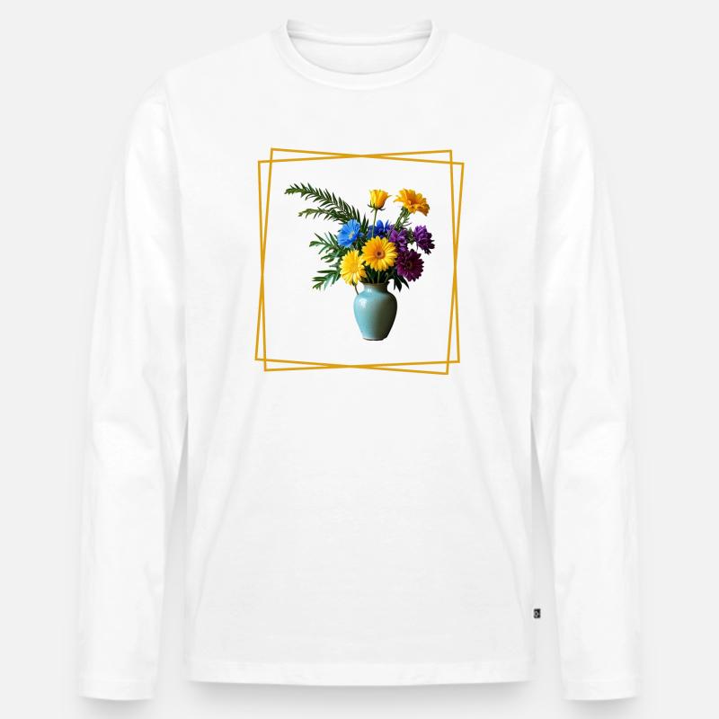 Flowers - Männer Premium Bio Langarmshirt - Weiß