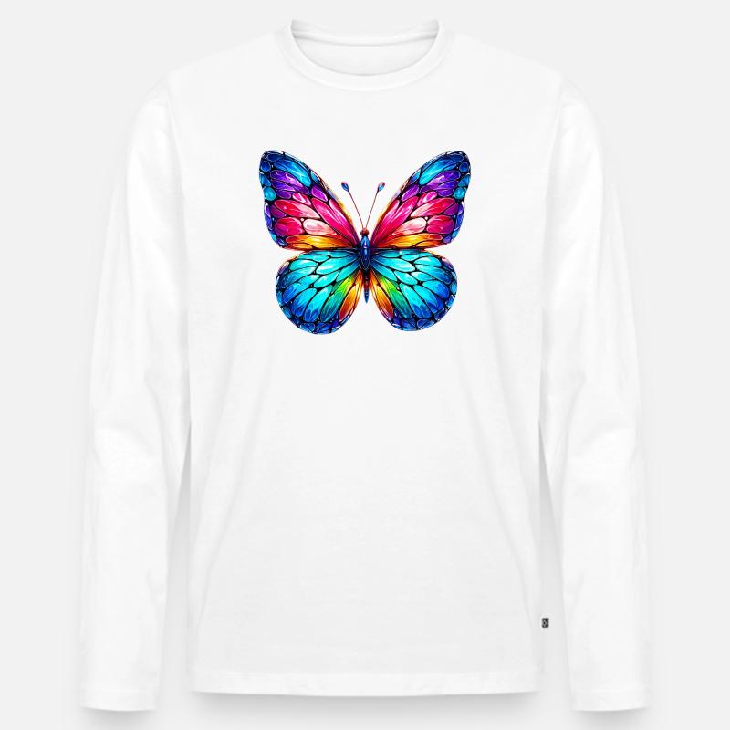 Schmetterling - Männer Premium Bio Langarmshirt - Weiß