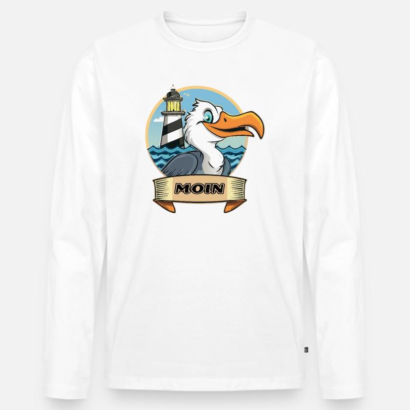 Moin -Möve mit Leuchtturm - Männer Premium Bio Langarmshirt - Weiß
