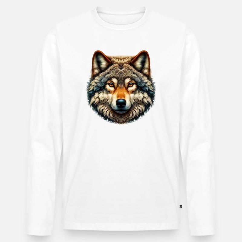 Wolf - Männer Premium Bio Langarmshirt - Weiß