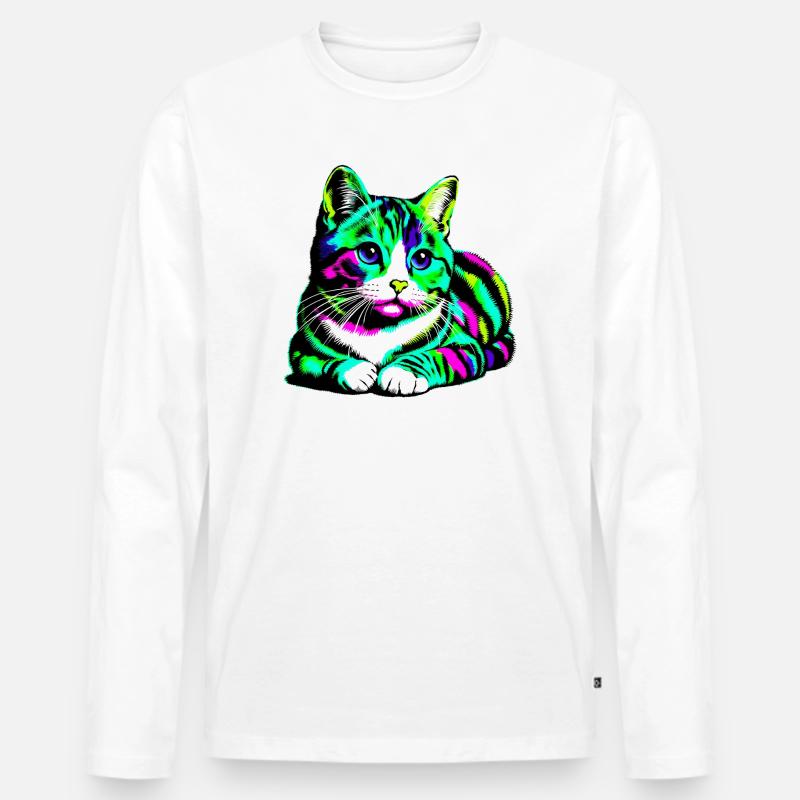 Katze - Männer Premium Bio Langarmshirt - Weiß