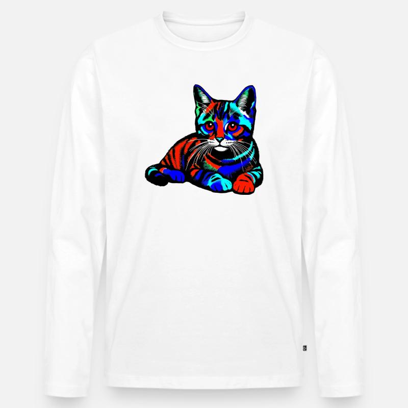 Katze - Männer Premium Bio Langarmshirt - Weiß