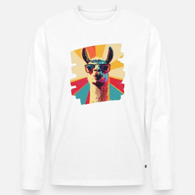 Alpaka Retro - Männer Premium Bio Langarmshirt - Weiß