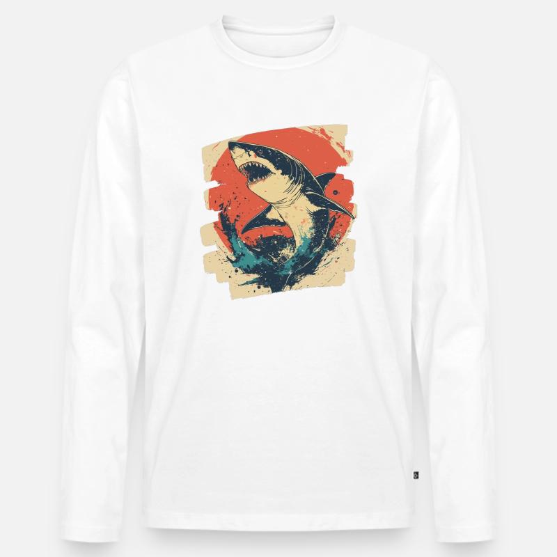 Haifisch Retro - Männer Premium Bio Langarmshirt - Weiß