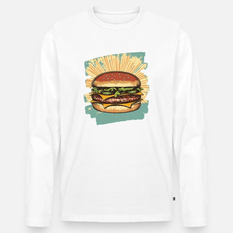 Burger Retro - Männer Premium Bio Langarmshirt - Weiß