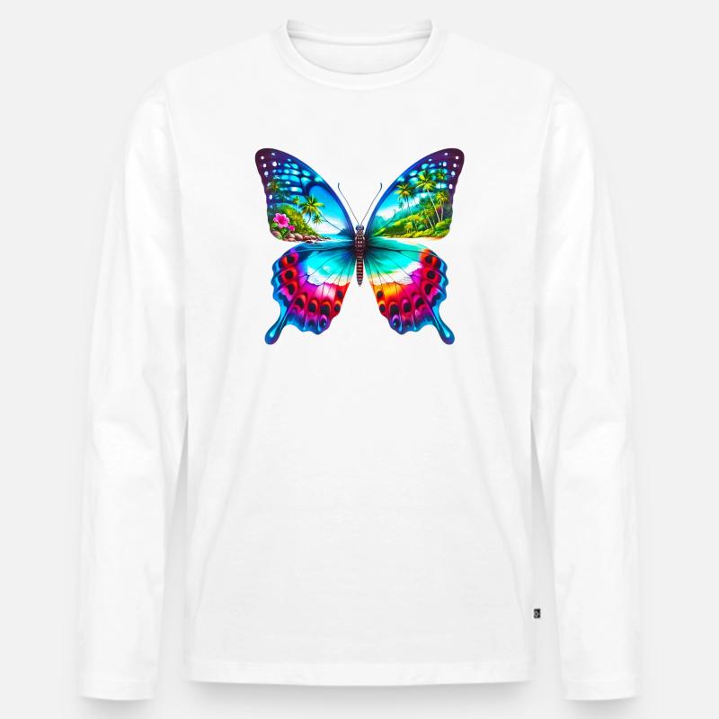 Schmetterling - Männer Premium Bio Langarmshirt - Weiß