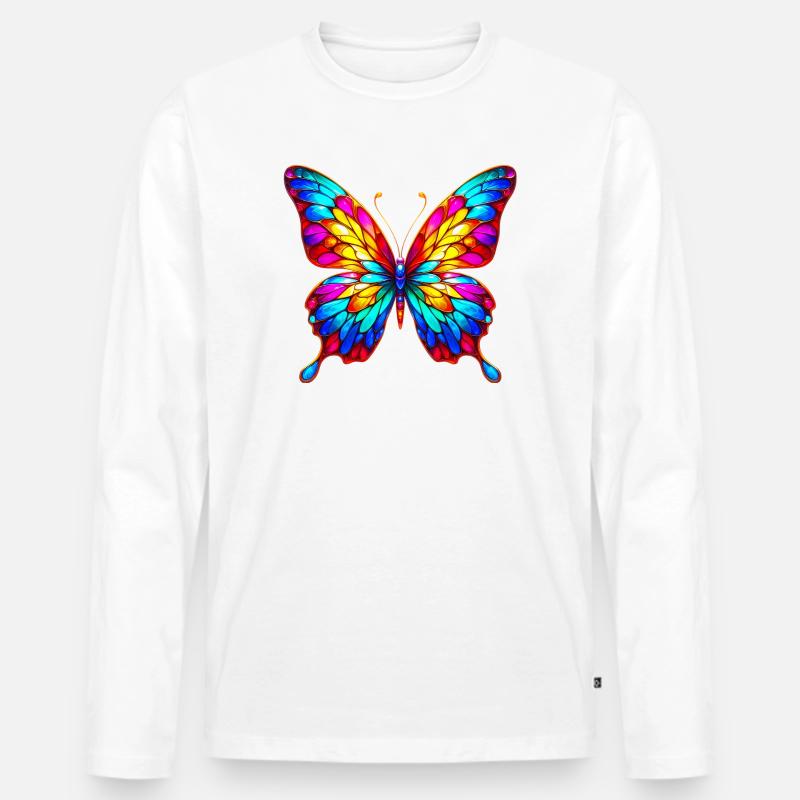 Schmetterling - Männer Premium Bio Langarmshirt - Weiß
