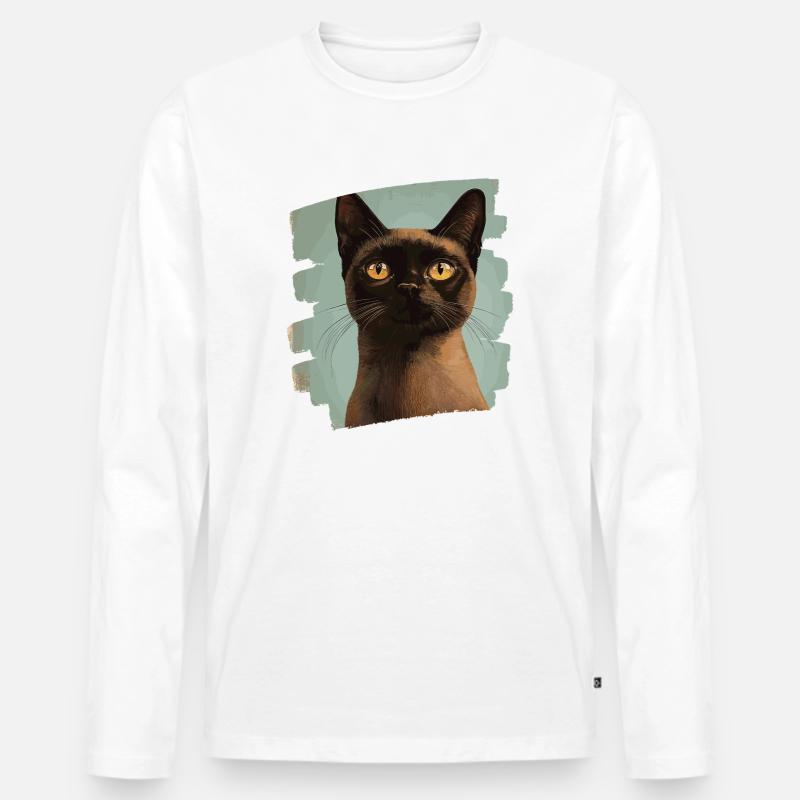 Burmese Burma Katze Retro - Männer Premium Bio Langarmshirt - Weiß