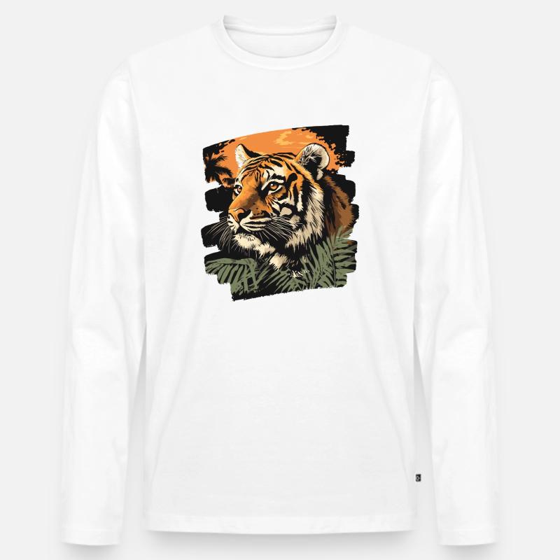 Tiger Retro - Männer Premium Bio Langarmshirt - Weiß
