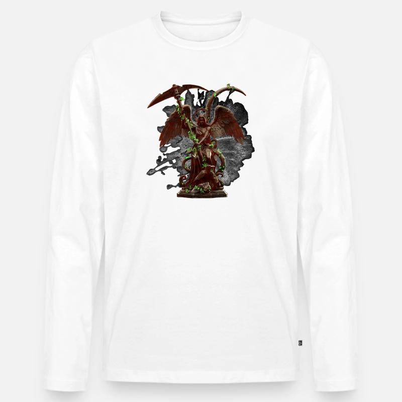 Engelstatue, Ranken, gothic design - Männer Premium Bio Langarmshirt - Weiß
