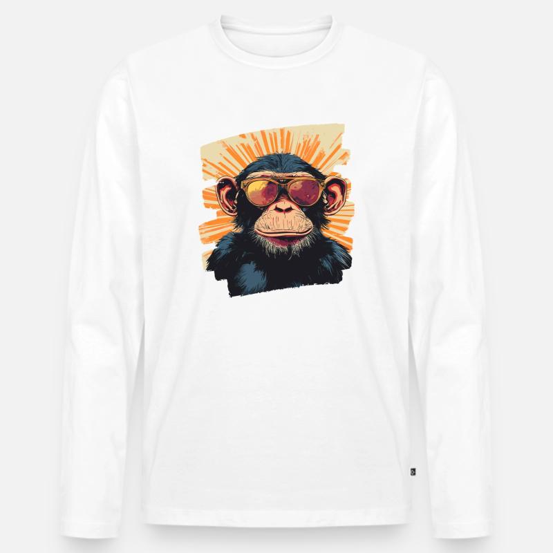 Affe Retro - Männer Premium Bio Langarmshirt - Weiß