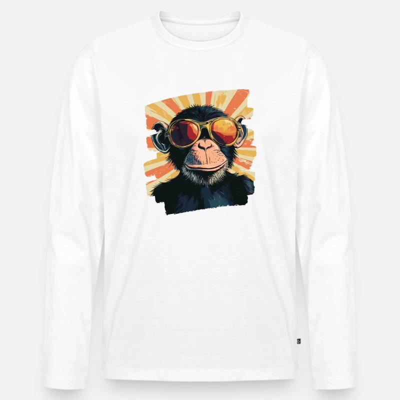 Affe Retro - Männer Premium Bio Langarmshirt - Weiß