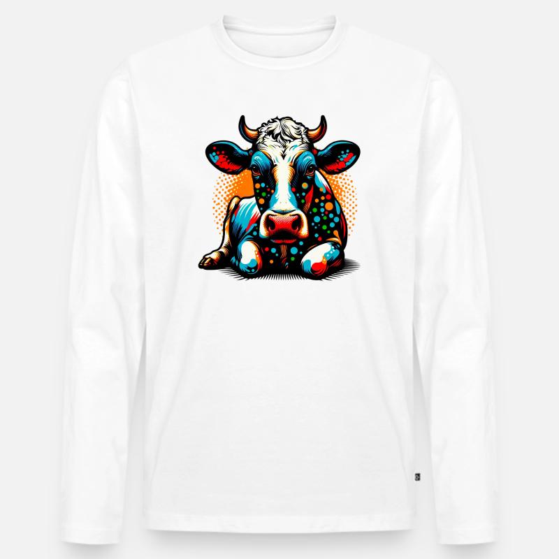 Kuh - Männer Premium Bio Langarmshirt - Weiß