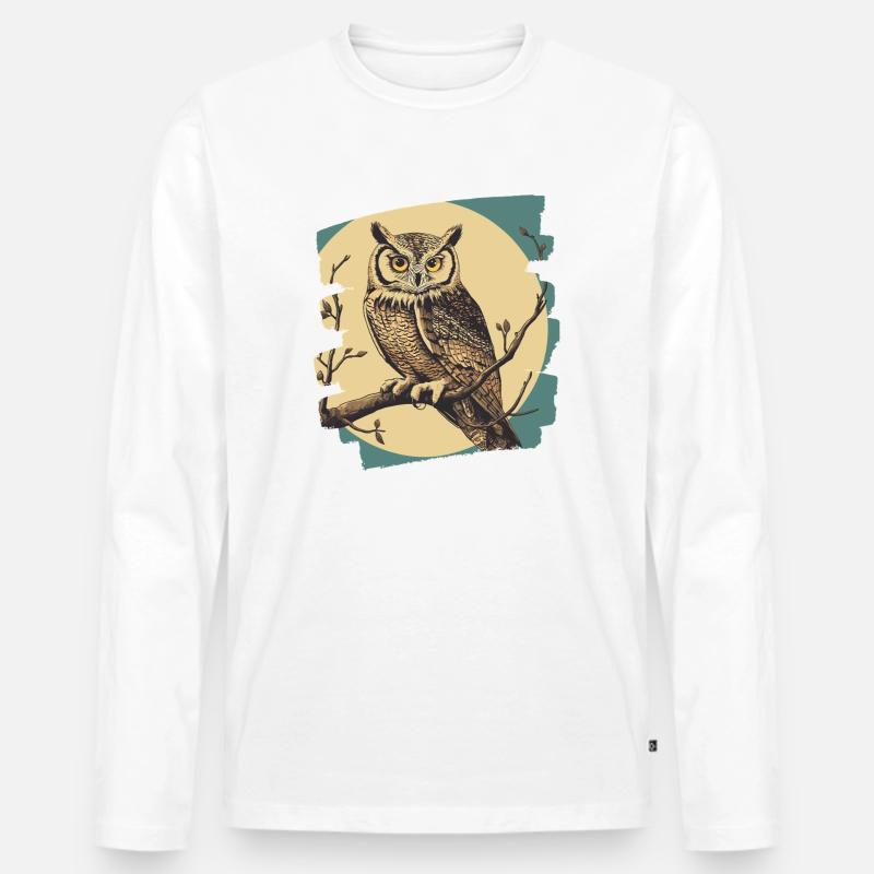 Eule Retro - Männer Premium Bio Langarmshirt - Weiß