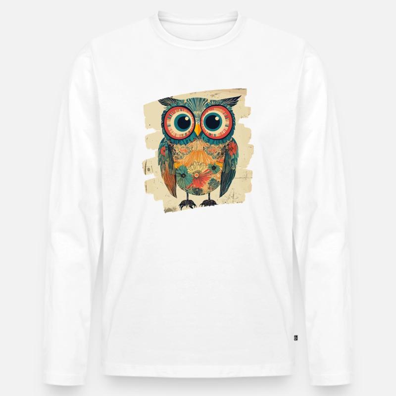 Eule - Männer Premium Bio Langarmshirt - Weiß