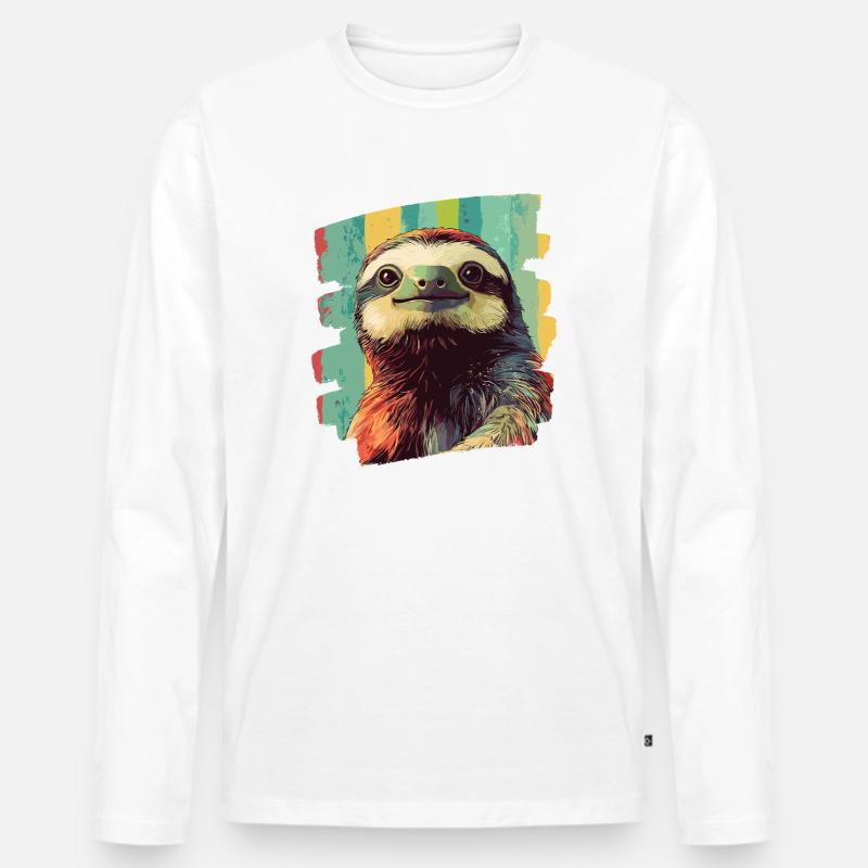 Faultier Retro - Männer Premium Bio Langarmshirt - Weiß