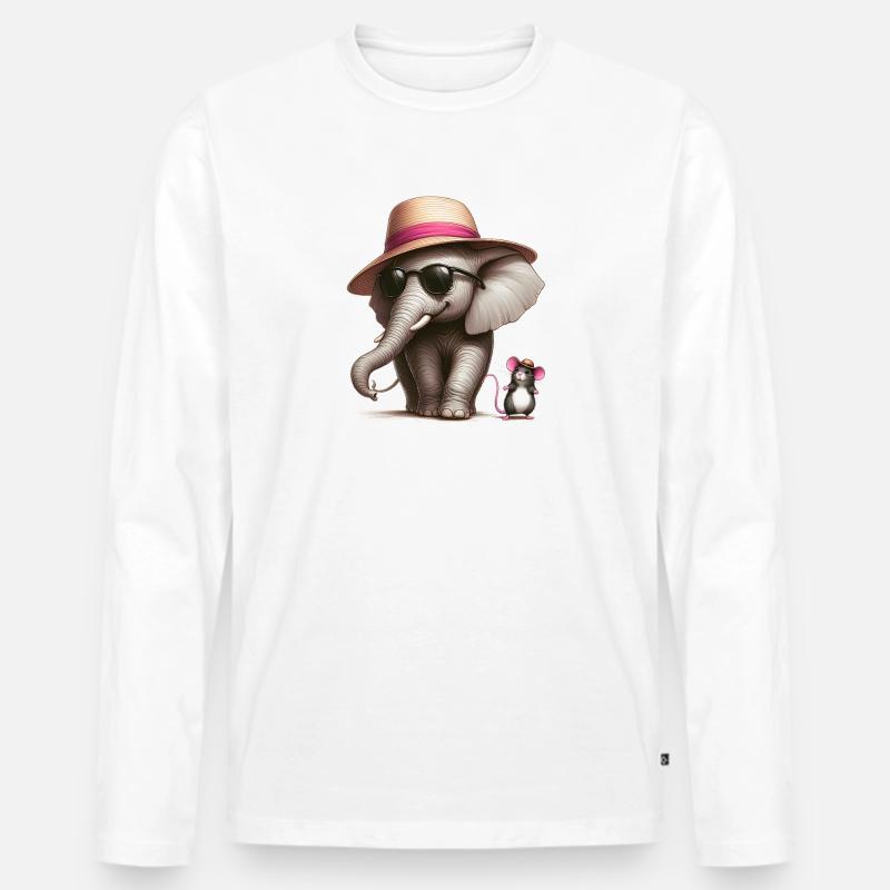 Elefant mit Maus - Männer Premium Bio Langarmshirt - Weiß
