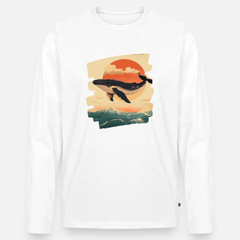 Wal Retro - Männer Premium Bio Langarmshirt - Weiß